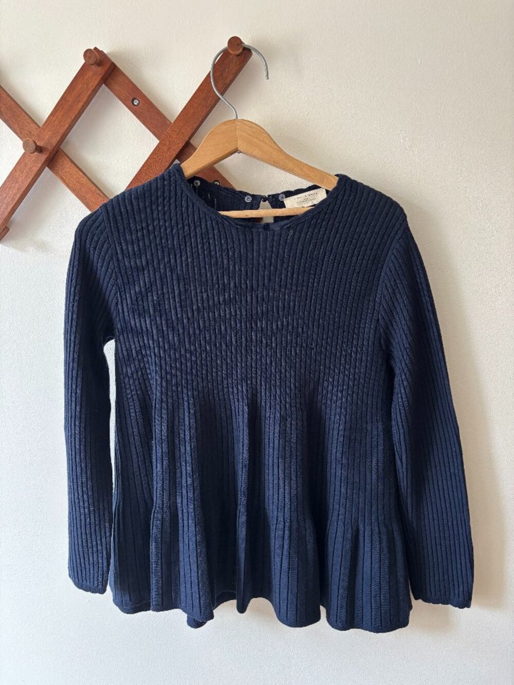 Sezane Navy Ribbed Peplum Sweater